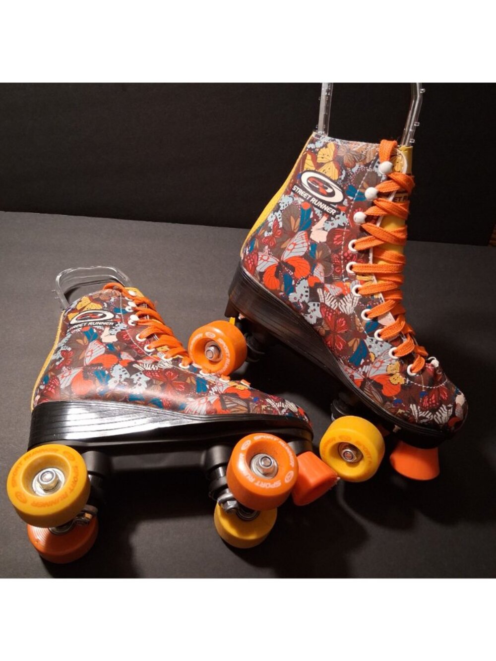 Roller Skates Street Runner Butterfly Print Size 38 With Orange Laces & Yellow - Picture 3 of 10